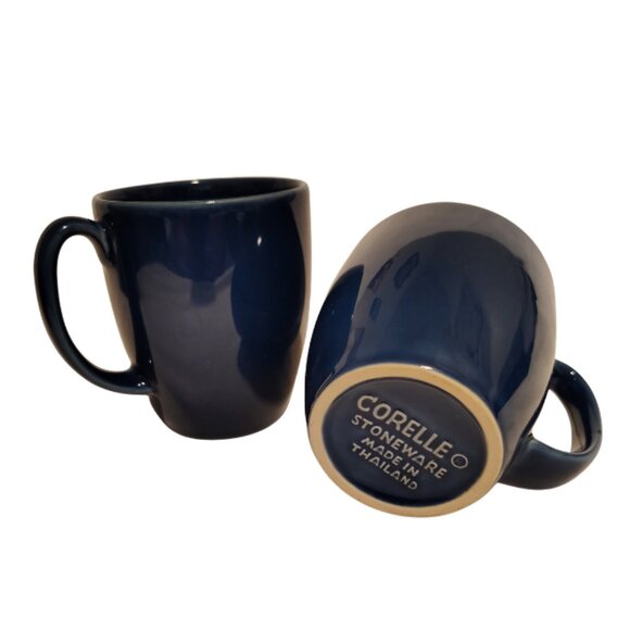 Corelle Stonewear Mugs Colbalt Blue Coffee Cups Set of 4 12oz Kitchen Wear Home - Picture 3 of 8
